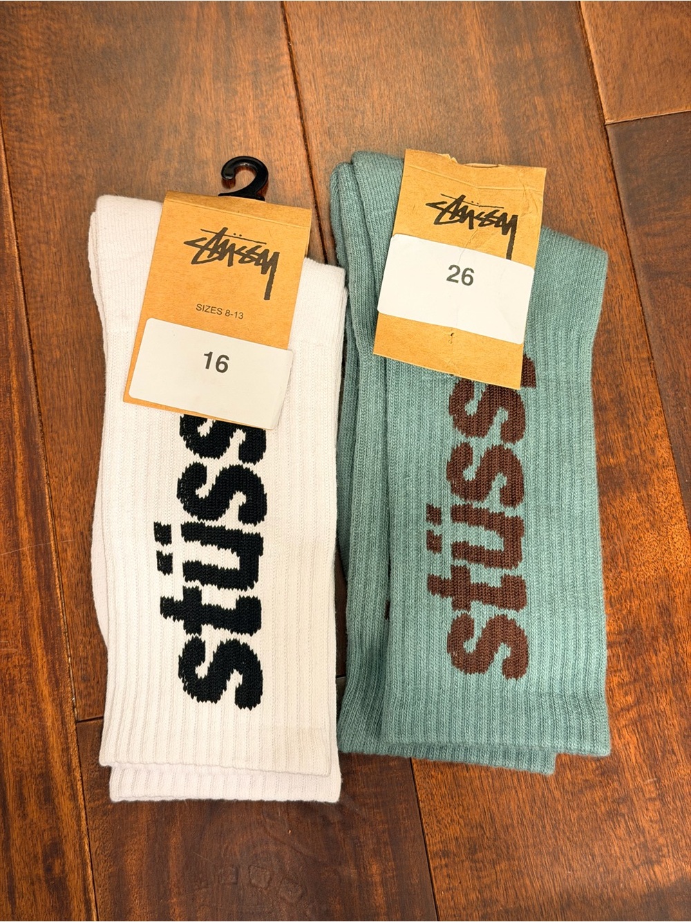 Stussy Men's Crew Socks - White & Sage (2 Pairs)